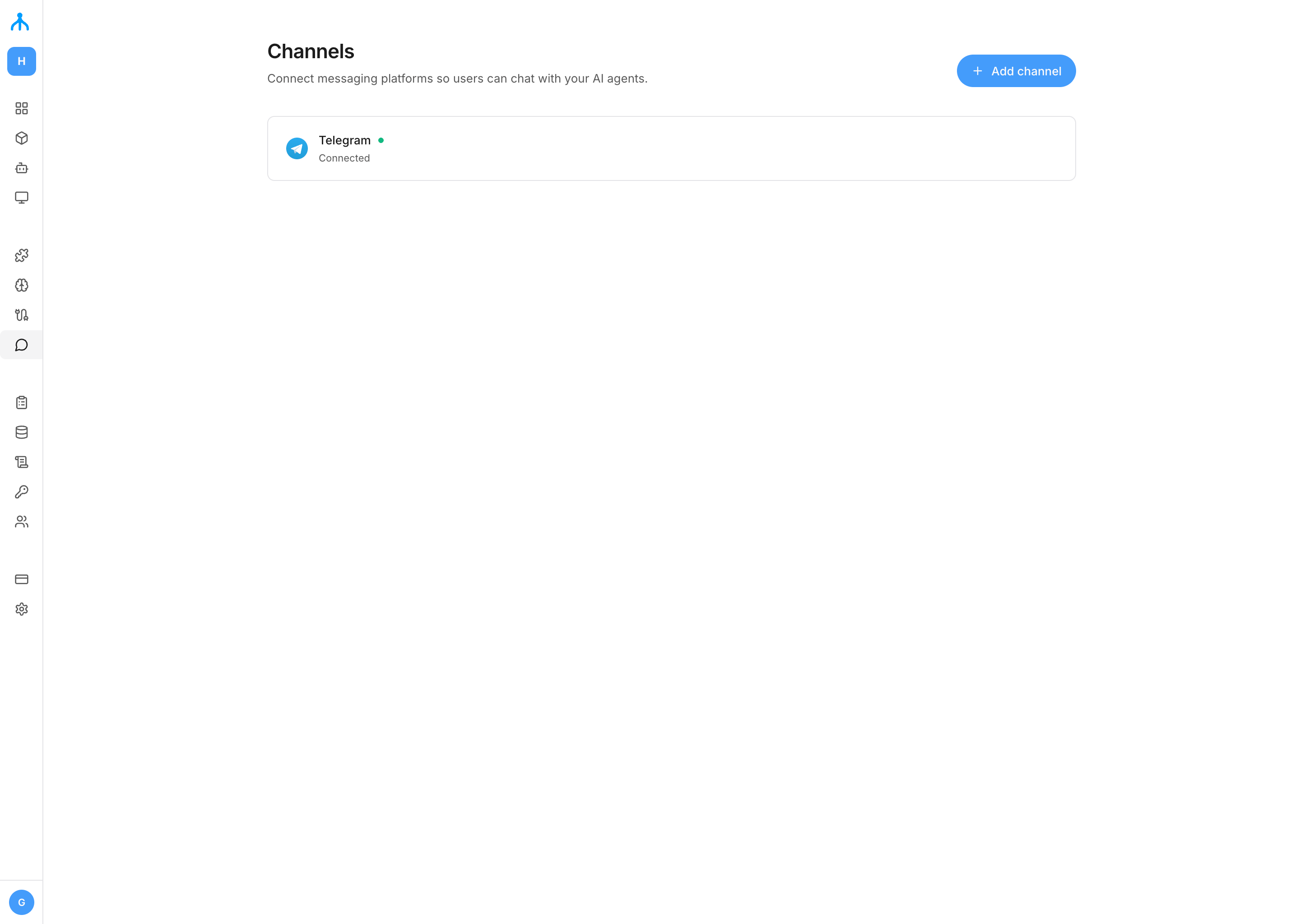 Channels with Telegram connected